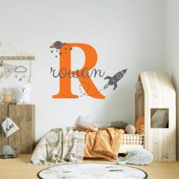 Personalized Boys Outer Space Name Decal, Customized Rocket Planet & Stars Vinyl Decor, Custom Nursery Wall Art Stickers, Easy Removable