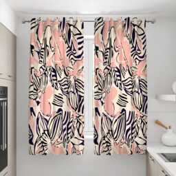 Pink & Navy Abstract Floral Curtains, Custom Window Drapes, Modern Artistic Pattern Panels, Eyelet Or Tape Heading Available - thumbnail 3