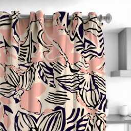 Pink & Navy Abstract Floral Curtains, Custom Window Drapes, Modern Artistic Pattern Panels, Eyelet Or Tape Heading Available - thumbnail 2