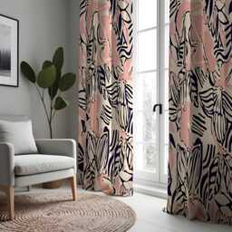 Pink & Navy Abstract Floral Curtains, Custom Window Drapes, Modern Artistic Pattern Panels, Eyelet Or Tape Heading Available - thumbnail 4