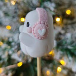 Ghost With Ear Muffs, Keychain, Charm, Plant Pot Accessory, Figurine, Sculpture, Trinket, Handmade Clay Gifthalloween, Autumn, Fall - thumbnail 2
