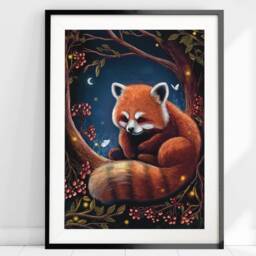 A4 A5 Red Panda Art Print - Wall Art Cute Panda Poster Gift For Her Animal Print Nursery - thumbnail 2