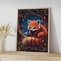 A4 A5 Red Panda Art Print - Wall Art Cute Panda Poster Gift For Her Animal Print Nursery - thumbnail 3
