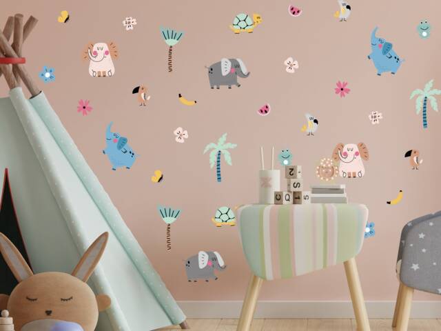 Fun Elephant Stickaround Pack, Wall Stickers, Nursery Theme, Baby Room, Decal - image 1