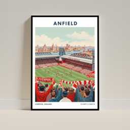 Anfield Liverpool Football Stadium - Vintage Soccer Illustration Travel Wall Art Print - thumbnail 1