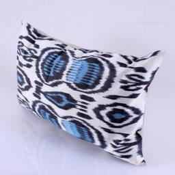 Ikat Silk Velvet Pillow 16x24 - Handmade Boho Cushion Cover Turkish Home Decor Accent - thumbnail 3