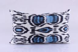 Ikat Silk Velvet Pillow 16x24 - Handmade Boho Cushion Cover Turkish Home Decor Accent