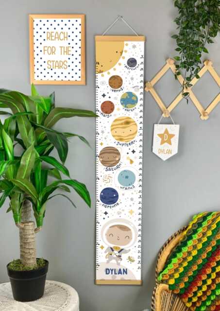 Personalised Space Growth Chart, Solar System Banner For Kids, Planets & Astronaut Nursery Wall Decor, Toddler Gift - image 1