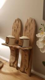 Pair Of Solid Oak Rustic Sconces /Shelves With Bracket Detail