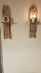 Pair Of Solid Oak Rustic Sconces /Shelves With Bracket Detail - thumbnail 2