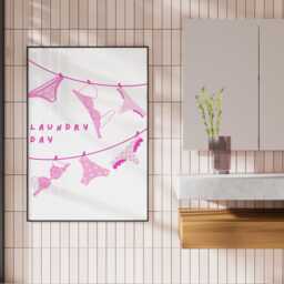 Laundry Day - Pink Poster Trendy Art, Unique Home Decor, Cool Laundry Room Print, Quote Poster, Utility Art - thumbnail 1