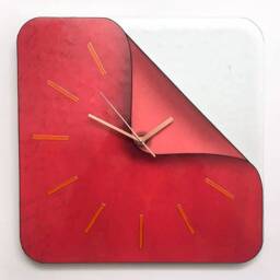 Red Rectangle Wall Clock Funky Clock, Tempered Glass - thumbnail 1