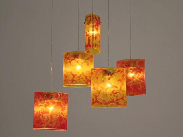Fused Glass Pendant Lights. Crackle Texture Chandelier Lighting. Shells Design - image 1