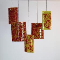 Fused Glass Pendant Lights. Crackle Texture Chandelier Lighting. Shells Design - thumbnail 3