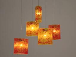 Fused Glass Pendant Lights. Crackle Texture Chandelier Lighting. Shells Design