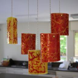Fused Glass Pendant Lights. Crackle Texture Chandelier Lighting. Shells Design - thumbnail 2