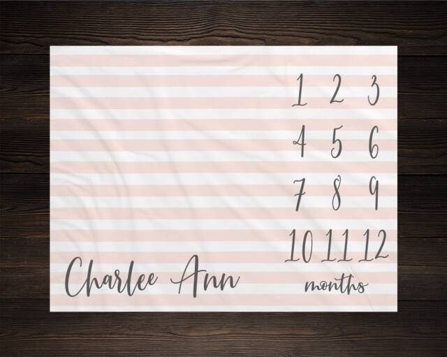 Girl Milestone Blanket Month Baby Growth Tracker Soft Fleece Shower Newborn Gift Watch Me Grow Pink Stripes - image 1