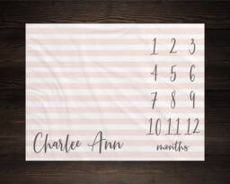 Girl Milestone Blanket Month Baby Growth Tracker Soft Fleece Shower Newborn Gift Watch Me Grow Pink Stripes