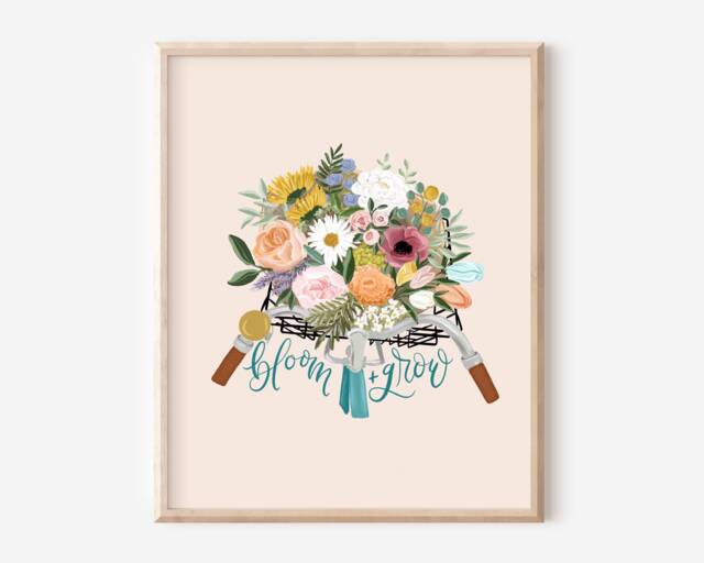 Bloom & Grow Art Print, Christian Gift, Bicycle Art Scripture 8x10 Home Decor, Florals - image 1