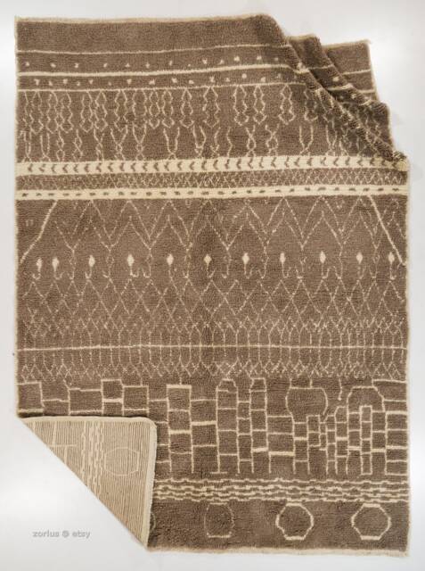 Brown Beni Ourain Rug Hand-Knotted Moroccan Berber Rug - image 1