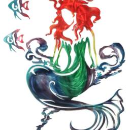 Mermaid Riding The Waves Aluminum Metal Wall Art, Decor For Girls Room, Nautical Ocean Good Outdoor Use, Non Rust - thumbnail 2