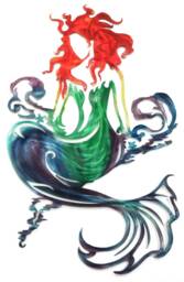 Mermaid Riding The Waves Aluminum Metal Wall Art, Decor For Girls Room, Nautical Ocean Good Outdoor Use, Non Rust - thumbnail 1