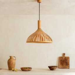 Bamboo Boho Lamp For Kitchen Island, Modern Wood Pendant Light Wabi Sabi Decor - thumbnail 2