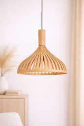 Bamboo Boho Lamp For Kitchen Island, Modern Wood Pendant Light Wabi Sabi Decor