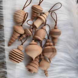 Handmade Wooden Christmas Ornaments Hand-Turned Holiday Decor - thumbnail 3