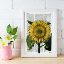 Sunflower Art Print Botanical Illustration On Upcycled Book Page - thumbnail 3