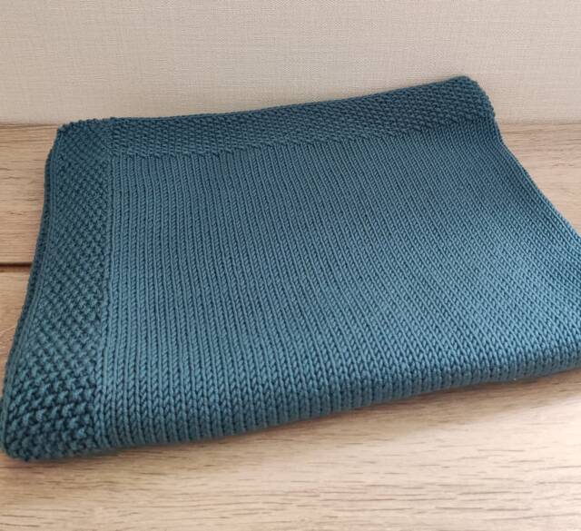 Hand Knitted Merino Wool Baby Blanket Jersey & Rice Stitch Photo Dark Turquoise - image 1