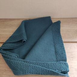 Hand Knitted Merino Wool Baby Blanket Jersey & Rice Stitch Photo Dark Turquoise - thumbnail 3