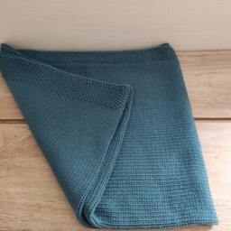 Hand Knitted Merino Wool Baby Blanket Jersey & Rice Stitch Photo Dark Turquoise - thumbnail 2