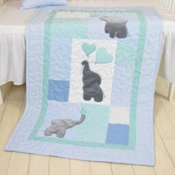 Baby Quilt, Elephant Blanket, Mint Blue Gray Crib Bedding, Safari Nursery - thumbnail 2