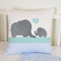Baby Quilt, Elephant Blanket, Mint Blue Gray Crib Bedding, Safari Nursery - thumbnail 3