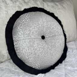Round/Circular Cushion With Fringe Black - Grey Unique Handmade Pillow Antelope Dove Luxury Design
