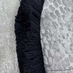 Round/Circular Cushion With Fringe Black - Grey Unique Handmade Pillow Antelope Dove Luxury Design - thumbnail 2