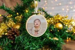 Christmas Photo Bauble Decoration. Custom Hanging Embroidery Hoop With Custom Photograph Printed Baby's' First Christmas Xmas Picture