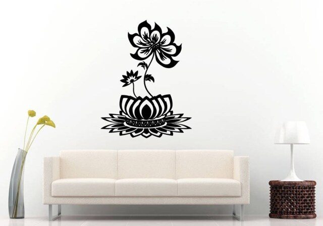 Lotus Flower Yoga Studio Mandala Henna Mehndi Namaste Om Meditation Wall Sticker Decal Vinyl Mural Decor Art L2228 - image 1