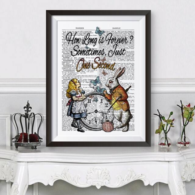 Wonderland Poster Print, Alice in & White Rabbit Quote. Book Page Art Background Wall Decor, Hangings, Gift Idea Tea Party - image 1