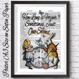 Wonderland Poster Print, Alice in & White Rabbit Quote. Book Page Art Background Wall Decor, Hangings, Gift Idea Tea Party - thumbnail 2