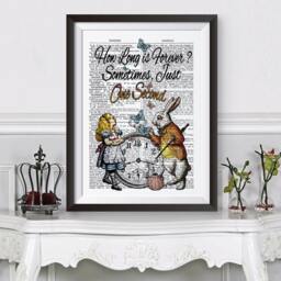 Wonderland Poster Print, Alice in & White Rabbit Quote. Book Page Art Background Wall Decor, Hangings, Gift Idea Tea Party - thumbnail 1
