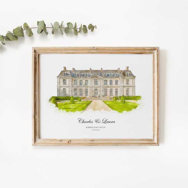 Bespoke Wedding Venue Portrait, Gift, Watercolor Sketch, 1st Anniversary Present, Painting From Photo, Personalised Drawing - image 1