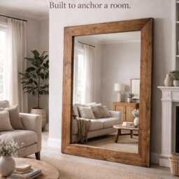 Handmade Reclaimed Timber Statement Mirror, Rustic Farmhouse Wall UK Made - thumbnail 4