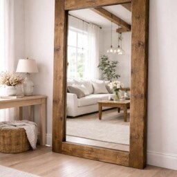 Handmade Reclaimed Timber Statement Mirror, Rustic Farmhouse Wall UK Made - thumbnail 2
