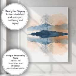 Minimal Watercolour Tree Reflection Calm Lake Landscape Canvas Wall Art Print Decor Picture Ready To Hang - thumbnail 3