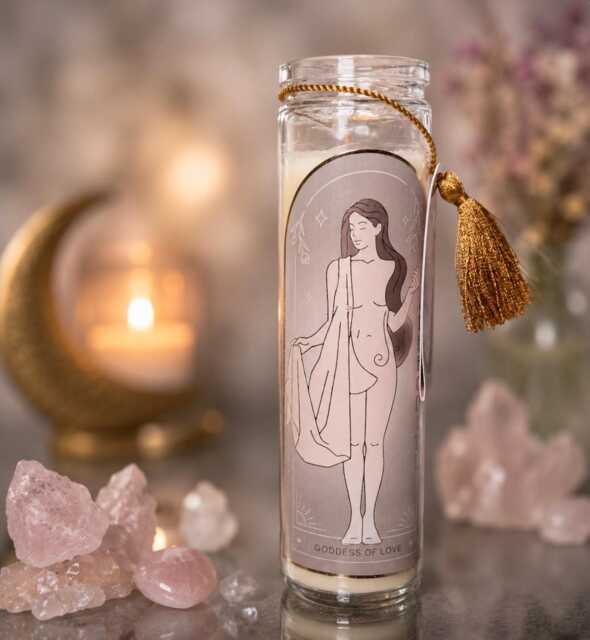 Goddess Of Love Crystal Candle With Rose Quartz - Self Spiritual Gift For Her - image 1