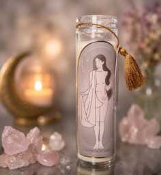 Goddess Of Love Crystal Candle With Rose Quartz - Self Spiritual Gift For Her