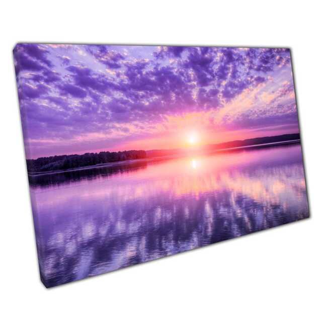 Sunrise Over Purple Sky Canvas Wall Art Vibrant Reflection in Water For Home Office Decor - image 1