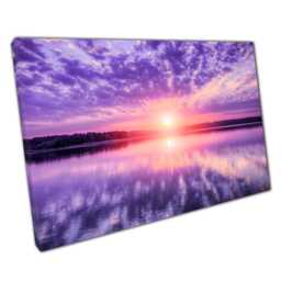 Sunrise Over Purple Sky Canvas Wall Art Vibrant Reflection in Water For Home Office Decor - thumbnail 1